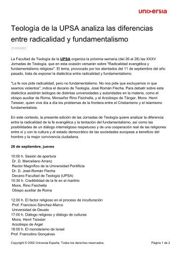 Teología de la UPSA analiza las diferencias ... - Noticias Universia