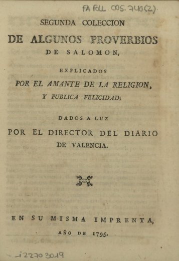 DE ALGUNOS PROVERBIOS