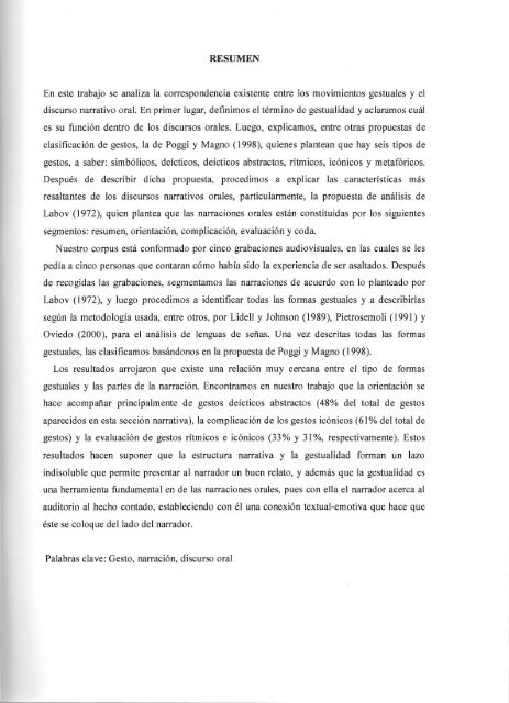 Gestualidad y Estructura Narrativa - Saber ULA - Universidad de ...