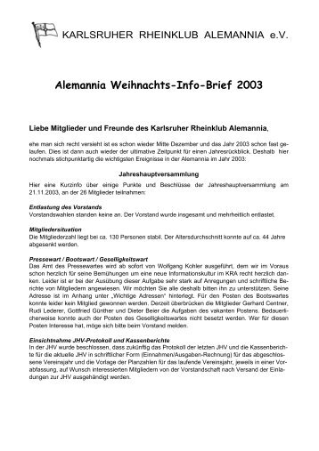 Infobrief Dezember 2003 - Karlsruher Rheinklub Alemannia eV