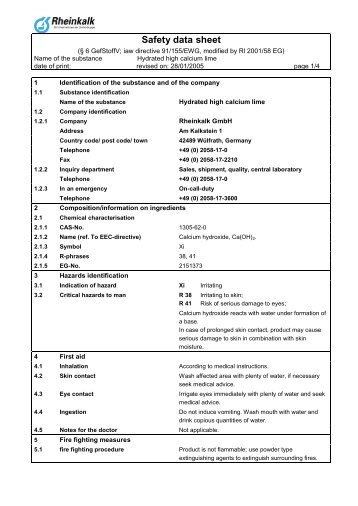 Safety data sheet - Rheinkalk