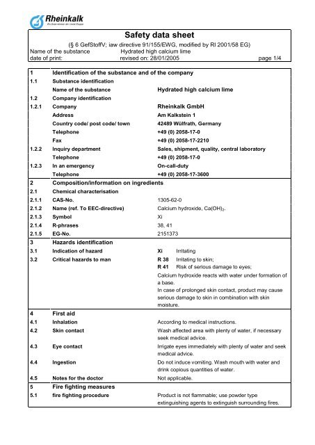 Safety data sheet - Rheinkalk