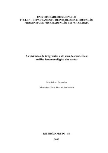 As vivências de imigrantes e de seus descendentes ... - ffclrp - USP