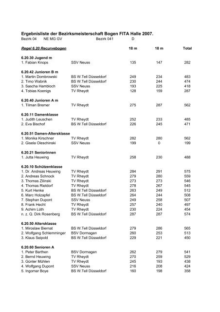Ergebnisliste der Bezirksmeisterschaft Bogen ... - beim Rheydter TV