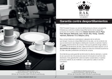 Garantía contra desportillamientos - Rak Porcelain Europe