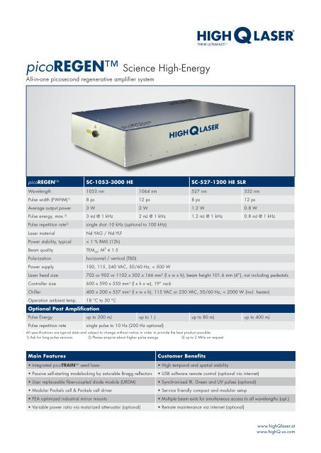 picoREGEN™ Science High-Energy - High Q Laser