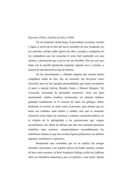 DISCURSO DE PRESENTACION EN LA REAL ACADEMIA GALLEGA