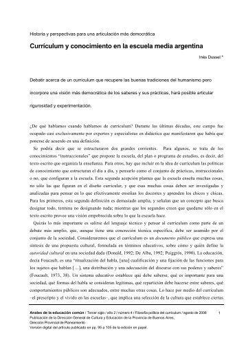 Currículum y conocimiento en la escuela media argentina