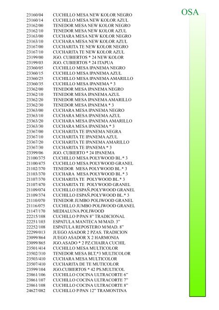 Click para ver listado de artículos - osa distribuidora