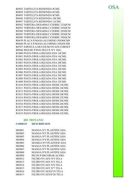 Click para ver listado de artículos - osa distribuidora