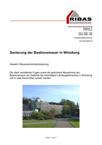 Sanierung Bastionsmauer Würzburg - RIBAS Bausanierung