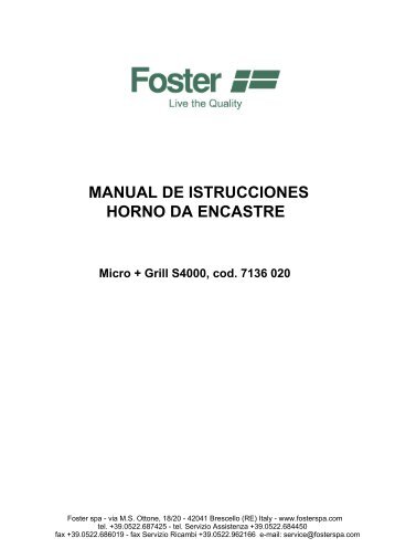 MANUAL DE ISTRUCCIONES HORNO DA ENCASTRE - Foster S.p.A.