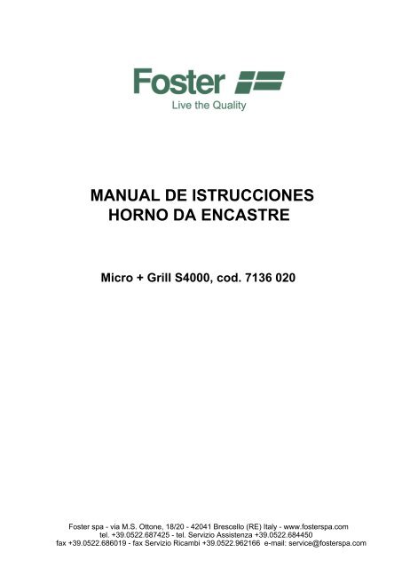 MANUAL DE ISTRUCCIONES HORNO DA ENCASTRE - Foster S.p.A.