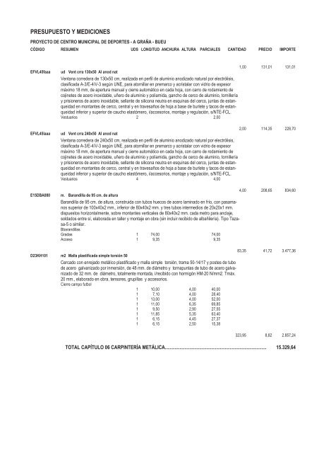 PRESUPUESTO Y MEDICIONES - Concello de Bueu