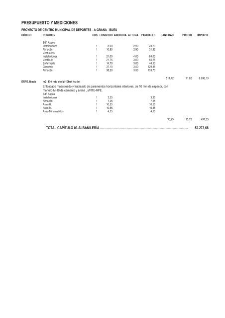 PRESUPUESTO Y MEDICIONES - Concello de Bueu