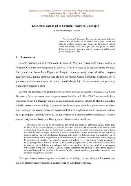 Ibarguen-Cachopin Kronika: - Universidad del País Vasco