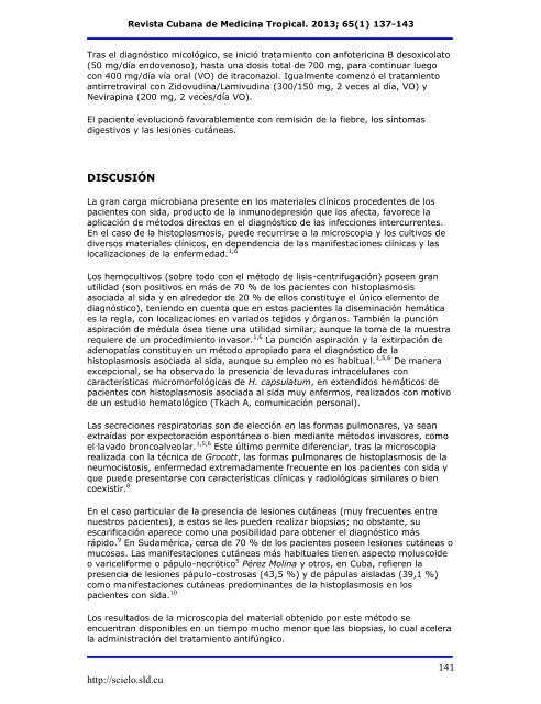 Diagnóstico de la histoplasmosis diseminada asociada al ... - SciELO