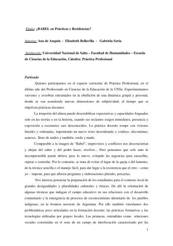 1 Título: ¿BABEL en Prácticas y Residencias? Autoras: Ana de ...