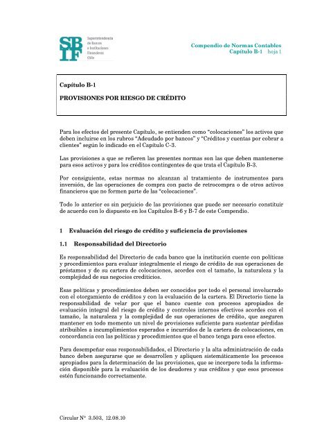 SBIF.cl - Circular Nº 3.503 Bancos - Hojas de Reemplazo