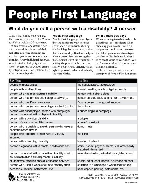 People First Language - Texas Council for Developmental Disabilities