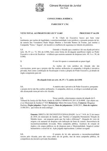 CONSULTORIA JURÍDICA PARECER Nº 1.761 VETO TOTAL AO ...