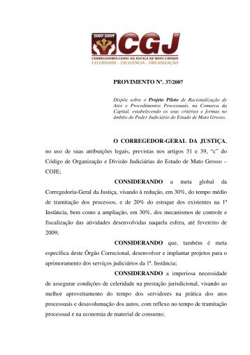 provimento nº. 37/2007 - Tribunal de Justiça do Estado do Mato ...