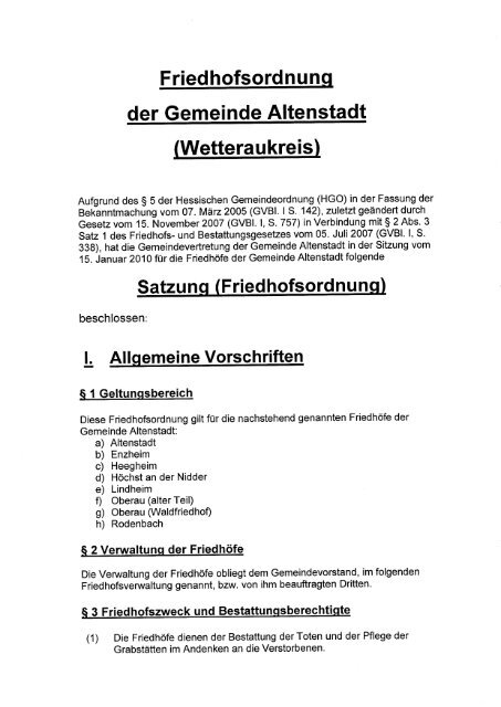 Friedhofsordnung der Gemeinde Altenstadt