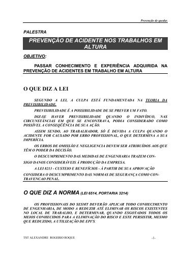Prevenção de Acidentes nos Trabalhos em Altura - Saúde e ...