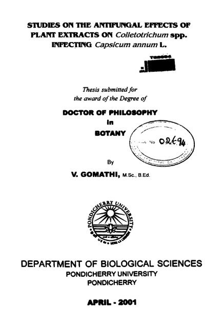 department of biological sciences - Pondicherry University DSpace
