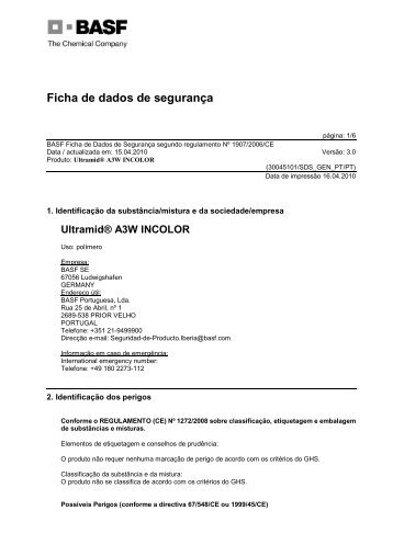 Ficha de dados de segurança - BASF PlasticsPortal