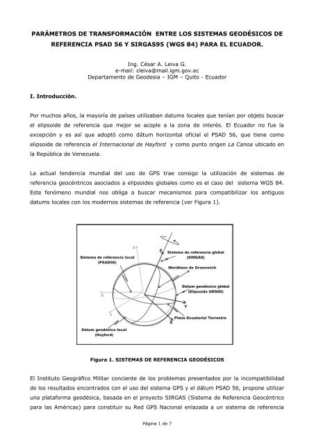 compatibilización entre los sistemas de referencia psad 56 y wg