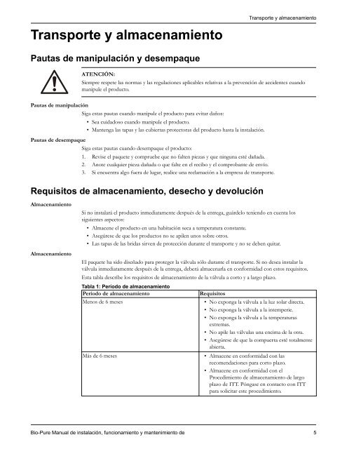 Manual de instalación, funcionamiento y mantenimiento de - Pure-Flo