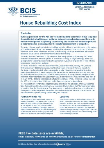 BCIS Notional Rebuilding Matrix House Cost Index - RICS