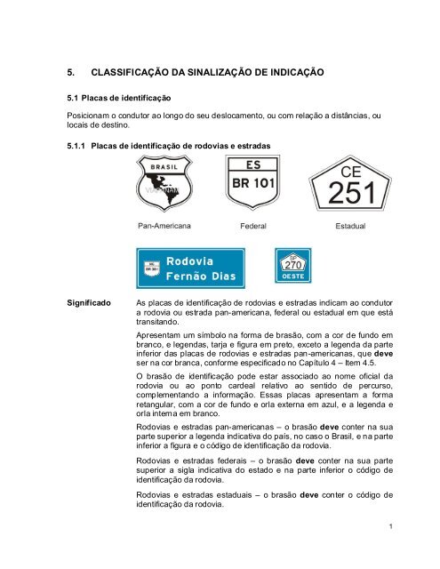 5. CLASSIFICAÇÃO DA SINALIZAÇÃO DE INDICAÇÃO - Denatran