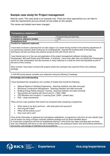 assoc rics case study template