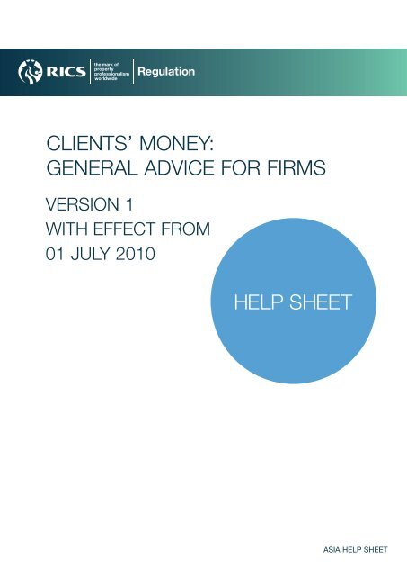 help sheet clients' money: general advice for firms - RICS
