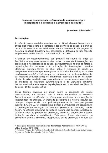 Paim JS. Texto Modelos Assistenciais.pdf - RI UFBA - Universidade ...