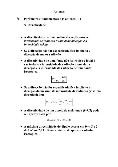 Antenas Parâmetros fundamentais das antenas - 1 Diagrama de ...