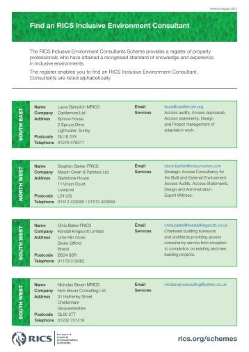 Find an RICS Inclusive Environment Consultant rics.org/schemes ...