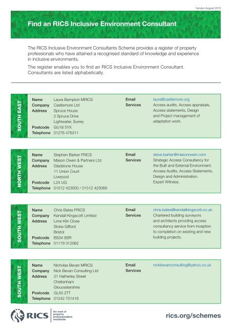 Find an RICS Inclusive Environment Consultant rics.org/schemes ...