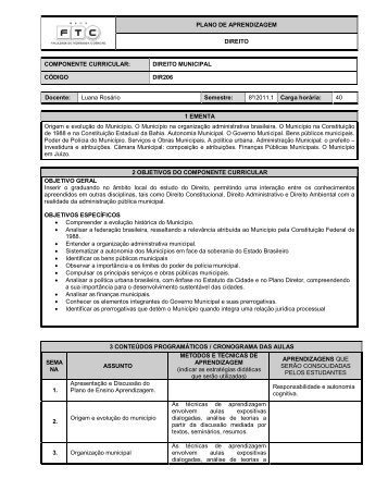 PLANO DE APRENDIZAGEM DIREITO COMPONENTE ... - Ftc