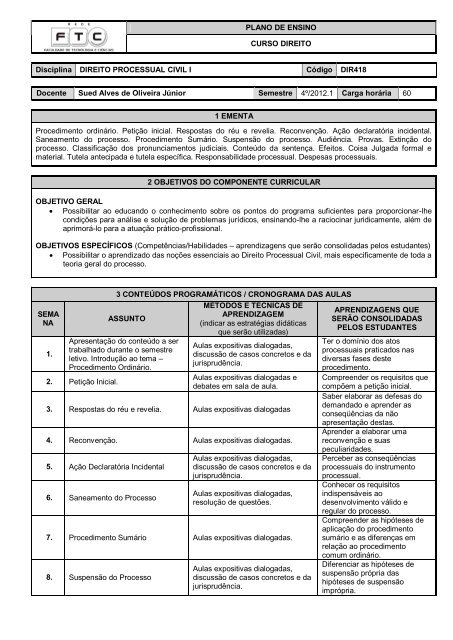 MATRIZ CURRICULAR DO CURSO DE DIREITO (2014) - PDF Free Download