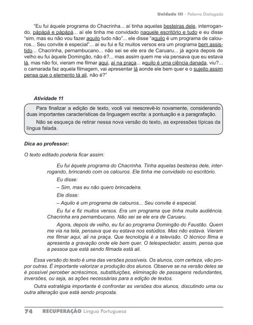 Unidade III - Palavra Dialogada - Professor - Secretaria Municipal ...