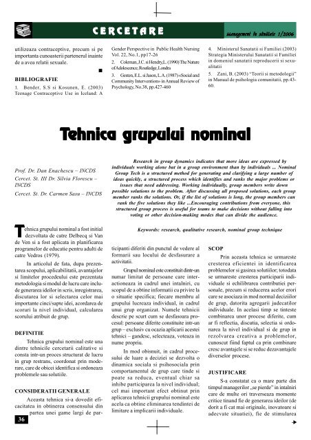 Tehnica grupului nominal - Revista Management in Sanatate