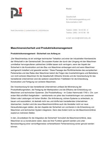 Maschinensicherheit und Produktrisikomanagement - Riedel ...