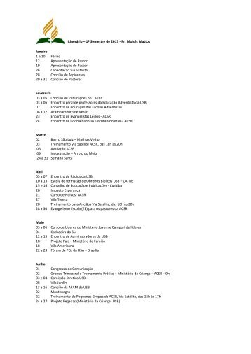 Itinerário de líderes da ACSR - 1º semestre