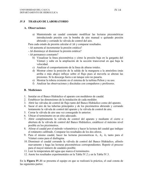 Medidores de Caudal en Flujo a Presión - Universidad del Cauca