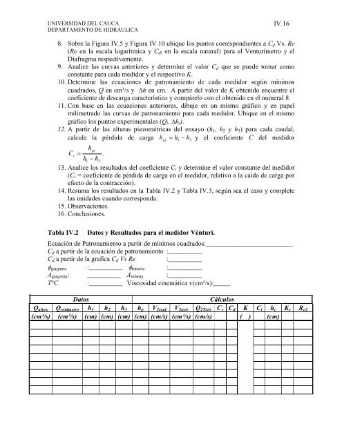 Medidores de Caudal en Flujo a Presión - Universidad del Cauca