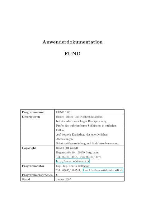 Anwenderdokumentation FUND - Riedel SfB GmbH