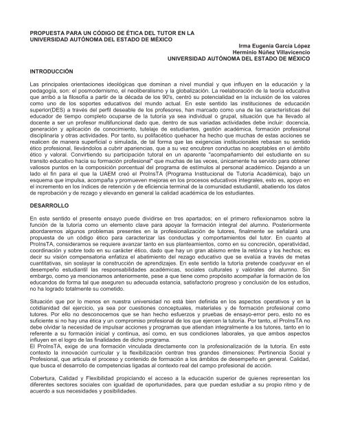 propuesta para un código de ética del tutor en la - Autoriawcm.ipn.mx